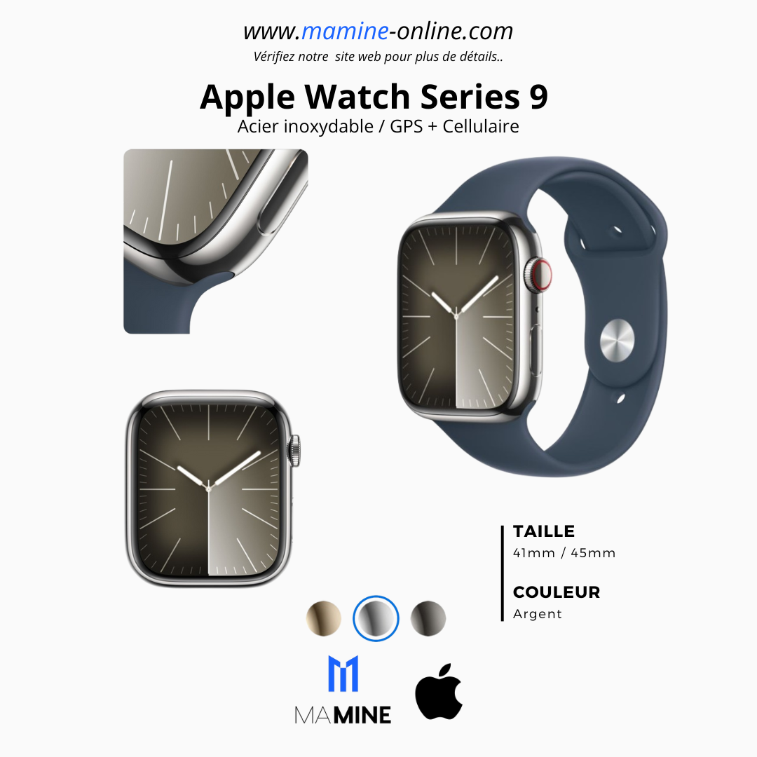 Apple Watch Series 9 | GPS + Cellulaire | Acier inoxydable